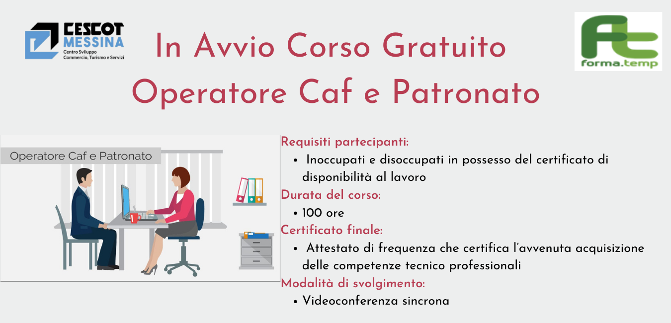 Avvio Corso Gratuito In Videoconferenza Sincrona “operatore Caf E Patronato” Cescot Messina 8169